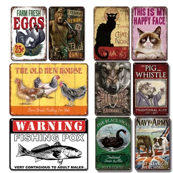 

Vintage Metal Tin Sign Fishing Hunting Metal Poster Farmhouse Man Cave Wall Decorative Plate Funny Dog Cat Cock Metal Painting