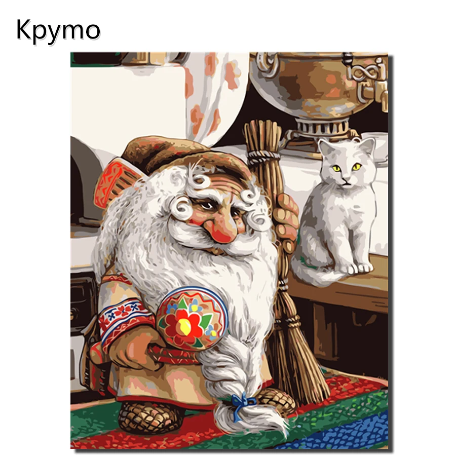 

DIY Old Man With White Hair Cat cartoon Painting By Numbers Canvas Painitng Home Wall Art Picture Coloring By Numbers For Home