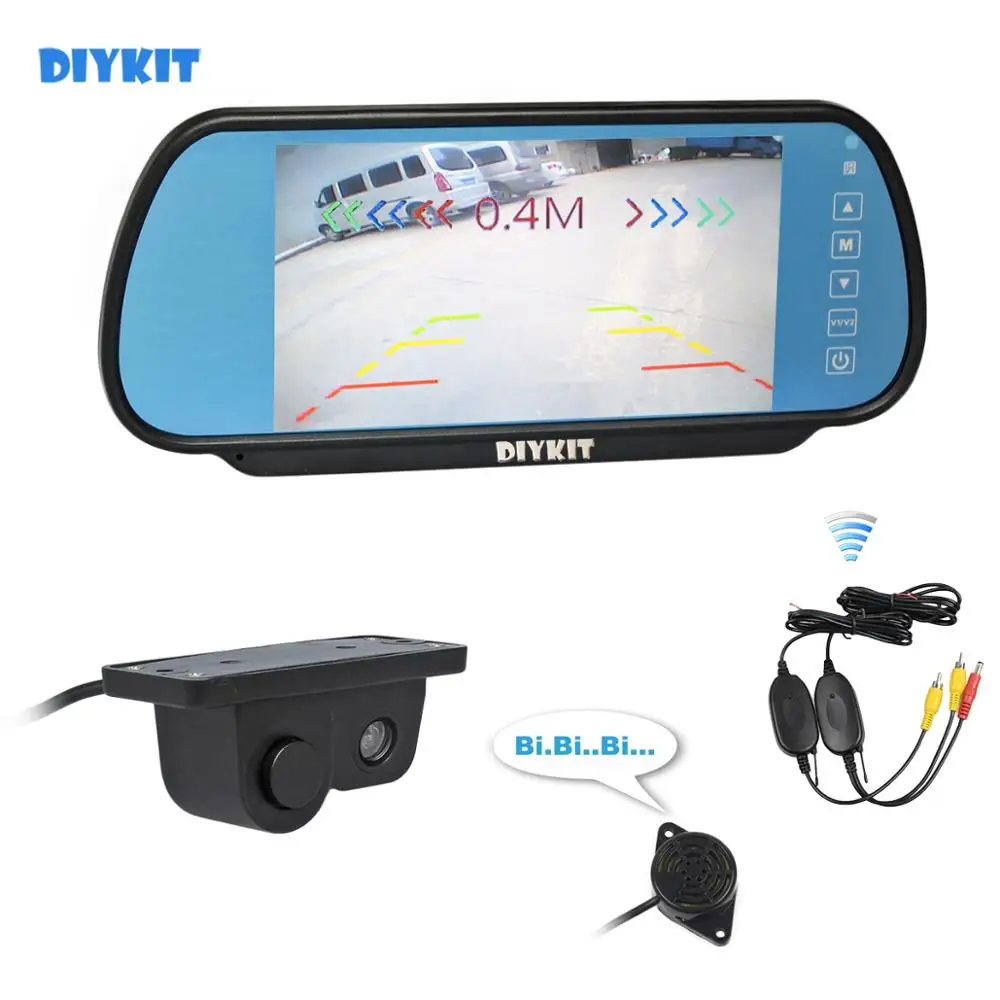 DIYKIT беспроводная система парковки " автомобильное зеркало монитор заднего вида монитор Водонепроницаемый парковочный радар Датчик заднего вида автомобильная камера
