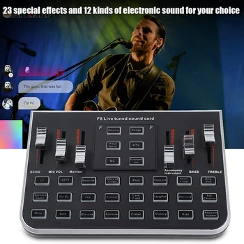 

F8 Sound Card Audio Mixer USB External Sound Card Headset Microphone Live Sound Card Karaoke For Computer PC Live