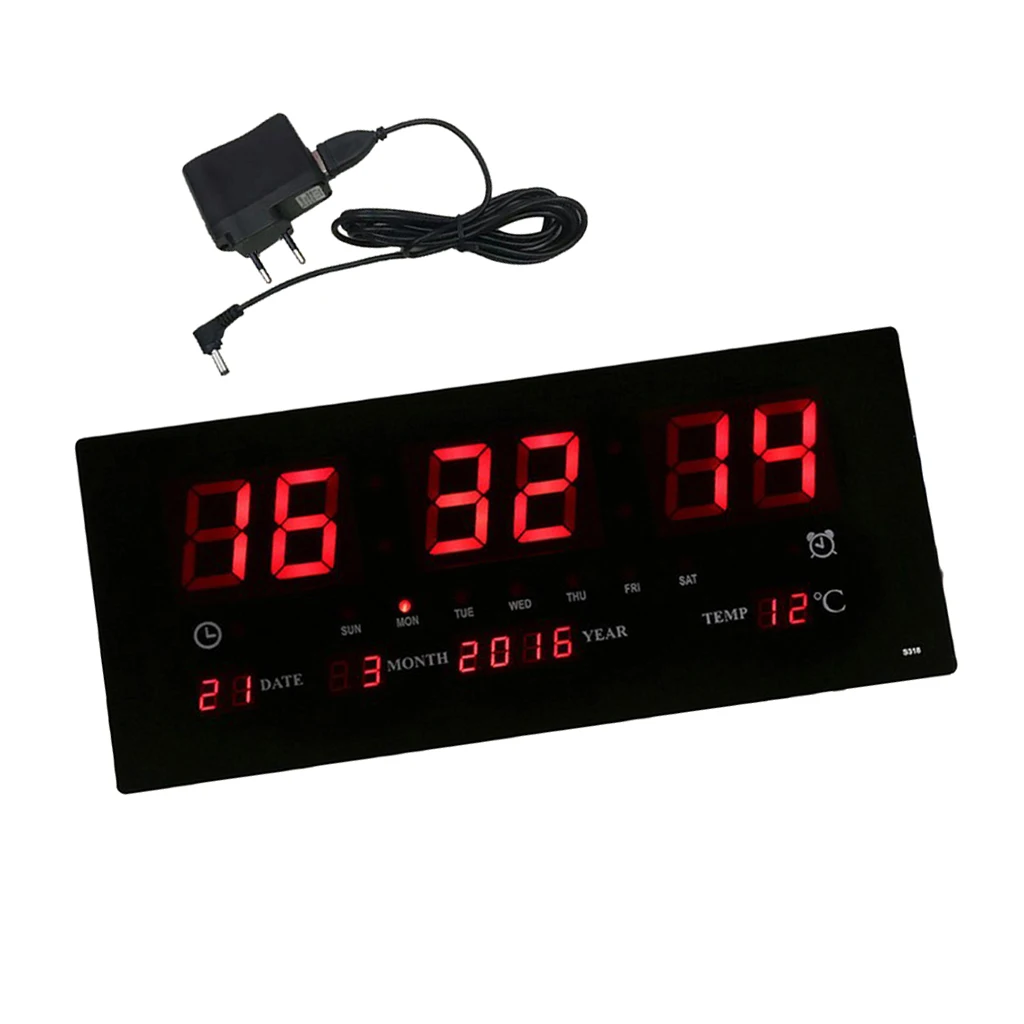 

17inch Digital LED Screen Projection Wall Clock Time Calendar with Indoor Thermometer 24H Display - Days/Month/Year EU