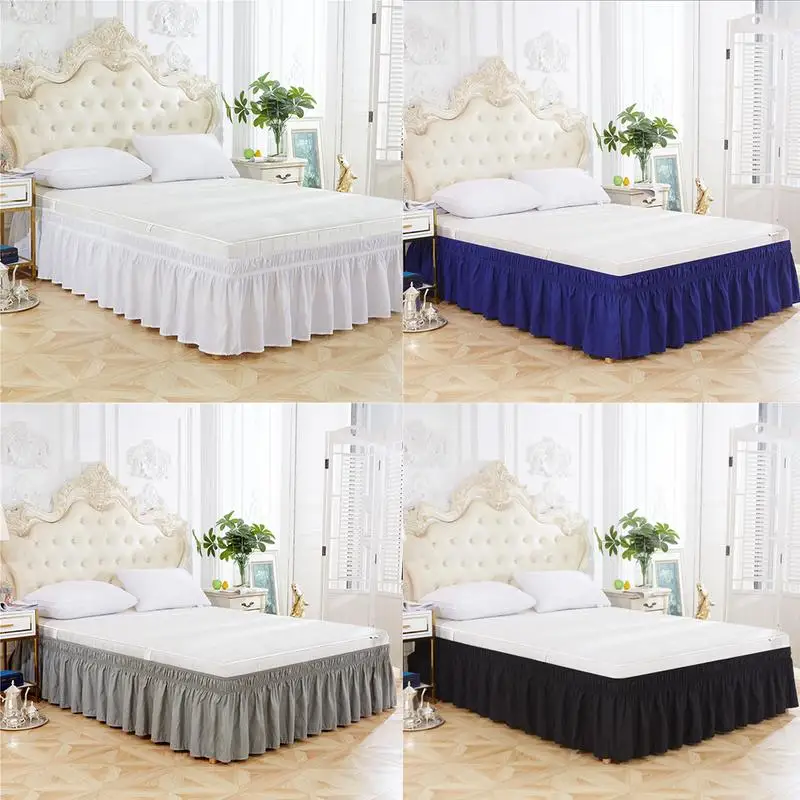 Двухспальная/королевская кровать, одноцветная, вокруг кровати, эластичная кровать с оборками, легкая посадка, устойчивая к морщинкам, покрывало, Colchas