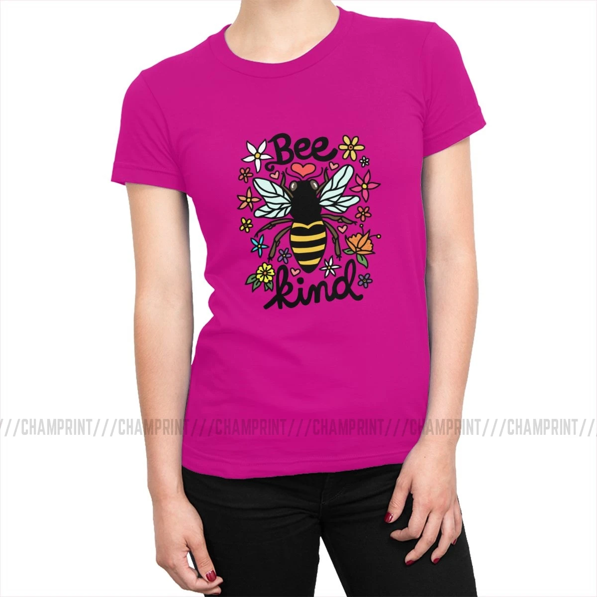 The Earth environment Bee kind Футболки Женские Классические хлопковые футболки Гранж Топы И Футболки в стиле рок женская одежда размера плюс - Цвет: Фуксия