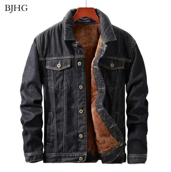 

BJHG winter Men Jacket And Coat Warm Fleece Denim Jacket Fashion Mens Jean Jackets Outwear Male Cowboy