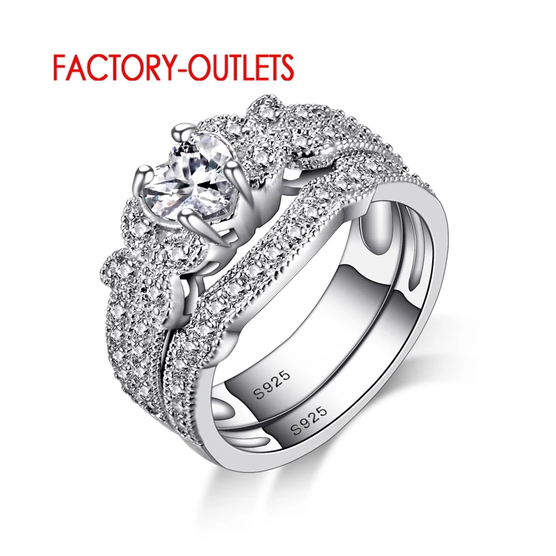 Nuovi Anelli 925 Per Le Donne Love Heart Cz Crystal Fashion Lady Wedding Anello Di Fidanzamento Set