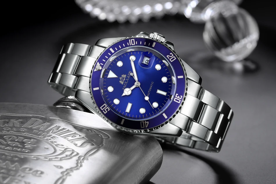 Bracelet mécanique à remontage automatique en acier inoxydable, or, argent, bleu, vert, rouge, noir, cadran, Date, fort lumineux, luxe M_voghion.com