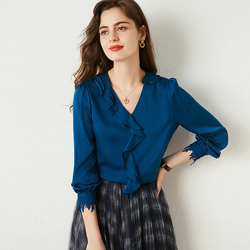 100% Silk Blouse Women Shirt Elegant 