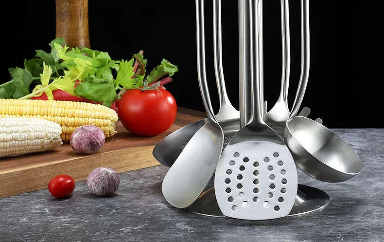 Help You 304 Stainless Steel Household Cooking Wood Pot Spatula Ladel Colander Kitchen Cooking Shovel Kitchenware Kit