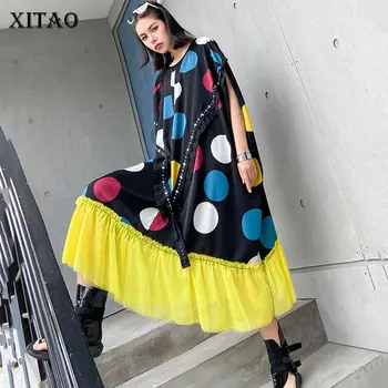 

XITAO Fashion Polka Dot Chiffon Dress Women 2020 Summer Plus Size Loose Bat Sleeves Stitching Dresses Streetwear Trend XJ4384