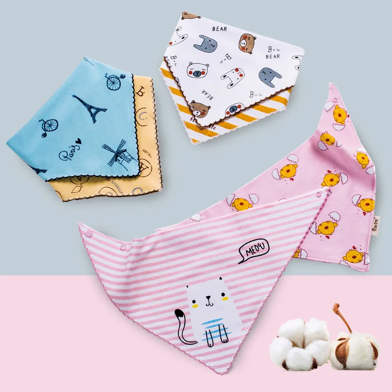 

Wholesale Baby High Quality Curved Triangular Binder Infants Snap Closure Environmentally Friendly Printed Double Layer Bibs Sin