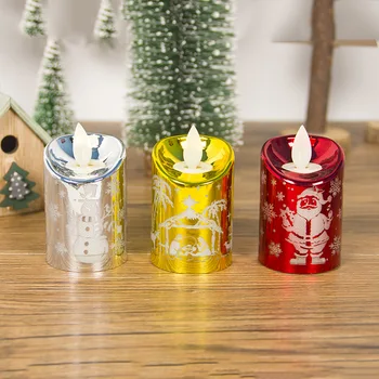 

New Creative Christmas Simulation Candle Lights Lamps Lantern Candle Candlestick Stand Wind Light Carving Christmas Decorations