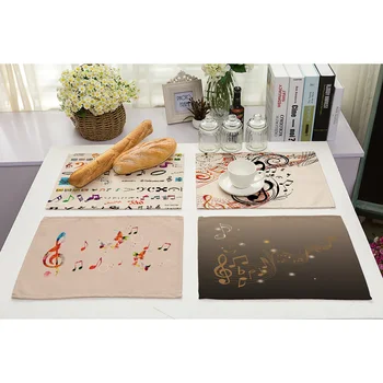 

Lychee 42*32cm Music Note Printed Placemat Flax Table Mat Anti-scalding Pad DIY Kitchen Decoration Dining Accessories