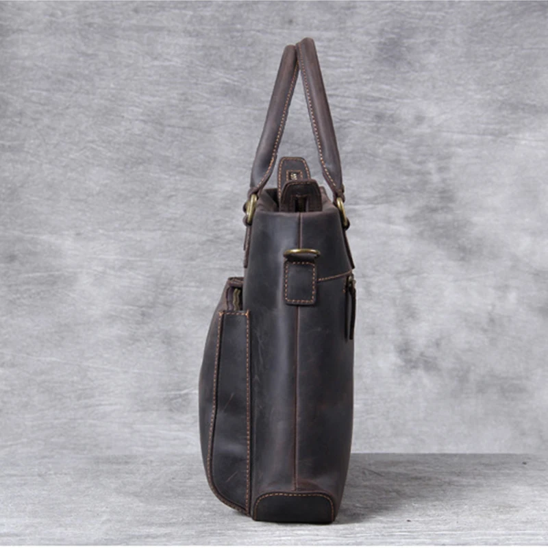 MAHEU, мужские портфели из натуральной кожи, 15 дюймов, для ноутбука, повседневная сумка, большая емкость, Воловья кожа, сумка на плечо, винтажные мужские сумки