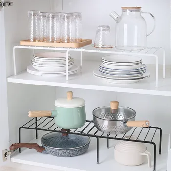 

Telescopic Kitchen Storage Rack Metal Cupboard Storage Shelf Non-Skid Spice Rack Single Layer Kitchenware Organizer Saving Space