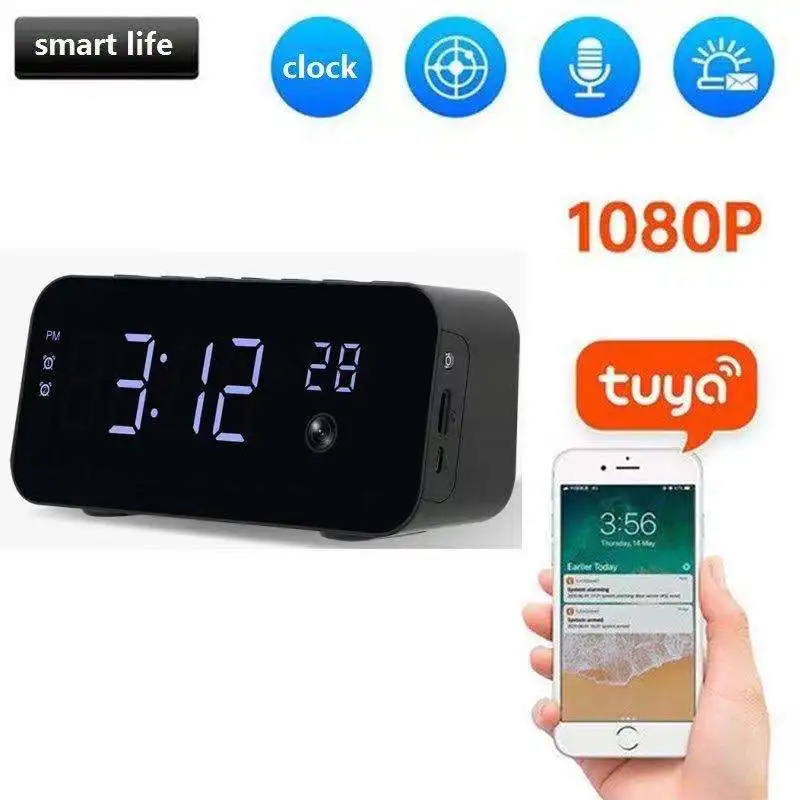 HD1080P WiFi IP Alarm Clock Camera Digital Night Vision/Motion Detection/Loop Recording Wireless Home Security Tuya APP | Безопасность и