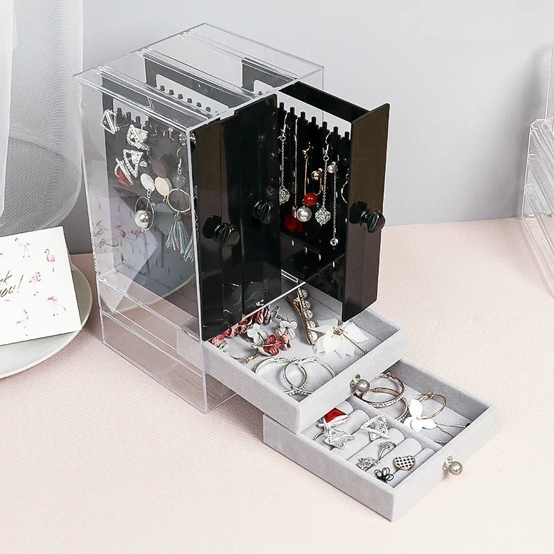 

High-end Earrings Plastic Storage Box Portable Earrings Drawer Transparent Dust-proof Display Box Makeup Jewelry Rack Organizer