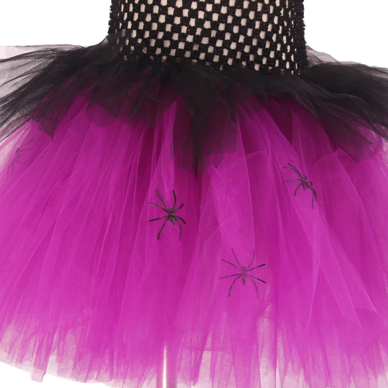 Spider Girls Witch Tutu Dress with Hat Black Purple Children Halloween Carnival Cosplay Witch Costume Kids Party Fancy Dresses (2)