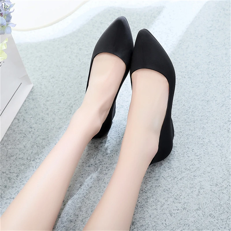 Elegant Women's Frosted Surface Shallow Wedge Single Shoes Fashion Summer Scrub Non-Slip Pumps Pointed Toe Slip-On Work Shoes 40