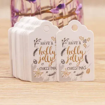 

50pcs 5*3cm Merry Christmas Tags Kraft Paper Card Gift Label Tag DIY Hang Tags Gift Wrapping Decor Gift Card