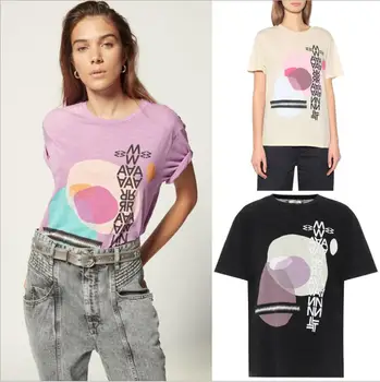 

2020 Spring Summer Women Short Sleeve T-shirt with Inverted Print and Irregular Pattern L1