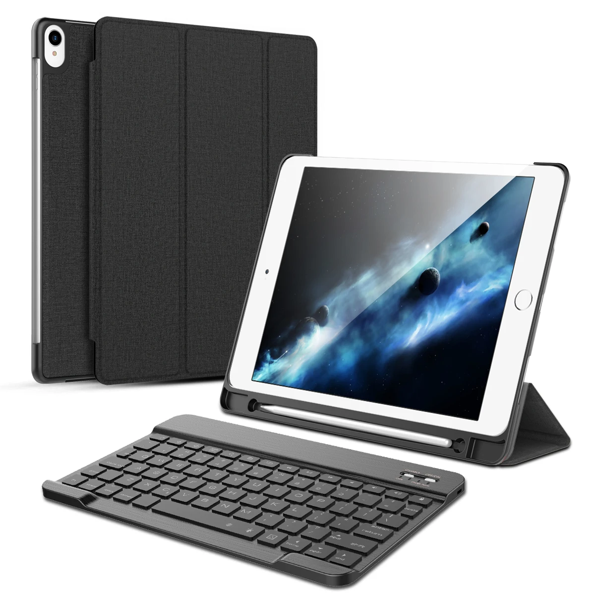 

iPad 9.7 Inch 2018 Case PU Leather Tablet Case Flip Stand Cover with Card Slots and Pen Holder Black + Black USA Keyboard