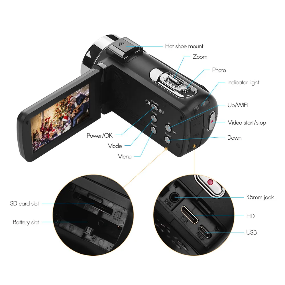 Портативная 4K FHD Цифровая видеокамера 3,0 DV рекордер поддержка ИК ночного видения WiFi 16X цифровой зум для путешествий