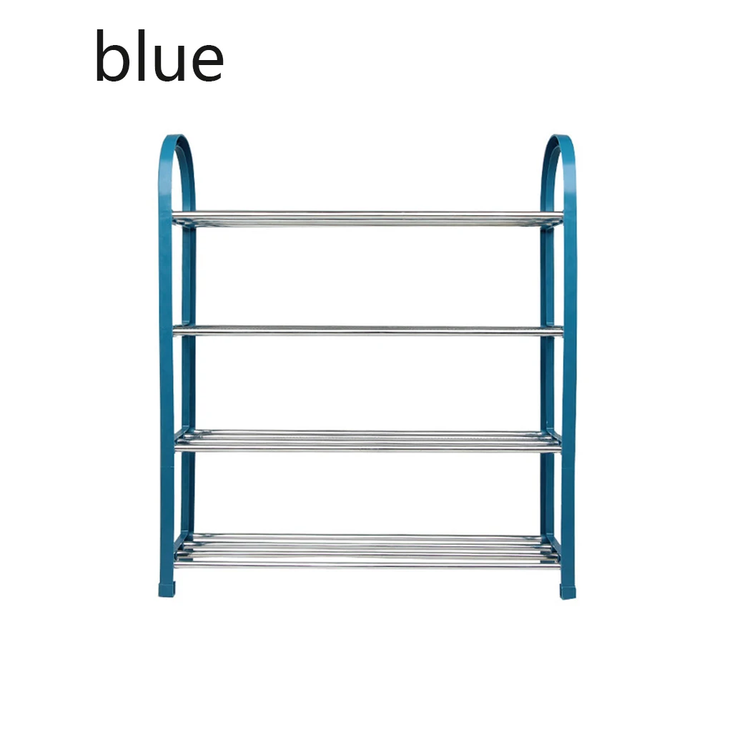 Blue 4 яруса для обуви стойка для обуви из нержавеющей стали стойка для хранения трубок полка DIY обувь Органайзер шкаф с ящиками над дверью мебель для дома - Цвет: Blue