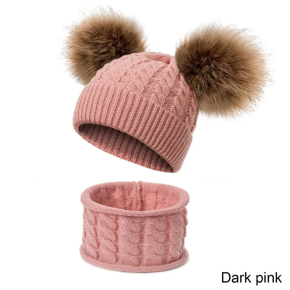Комплект из шарфа и шапки для мальчиков и девочек; детская зимняя шапка; комплект из шарфа; шапки с помпонами для девочек; сезон осень-зима; вязаные шапочки; плотная теплая шапка - Цвет: L