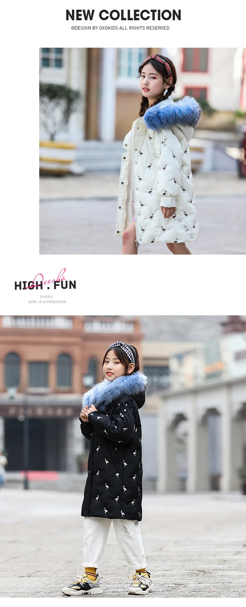 Winter Children's Down Jacket Girls The Long Section Girls Children's Wear Jacket Big Children Thick Large Fur Collar 14