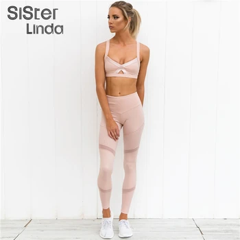 

Sisterlinda Women Pink Y2K Sexy V-Neck Tops Bra And Leggings Sporty Workouts Outfits 2020 Activewear Fitness Seamless Tracksuits