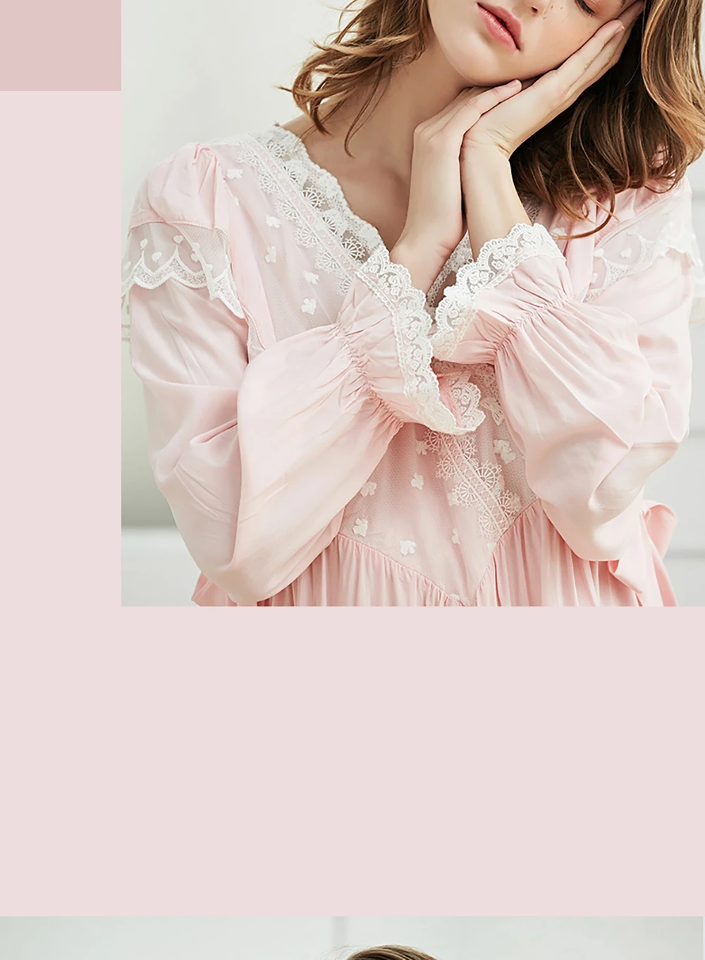 Женская ночная сорочка, винтажное кружевное хлопковое Ночное платье, женское элегантное белое платье для сна, ночная рубашка с длинными рукавами, розовая женская ночная рубашка