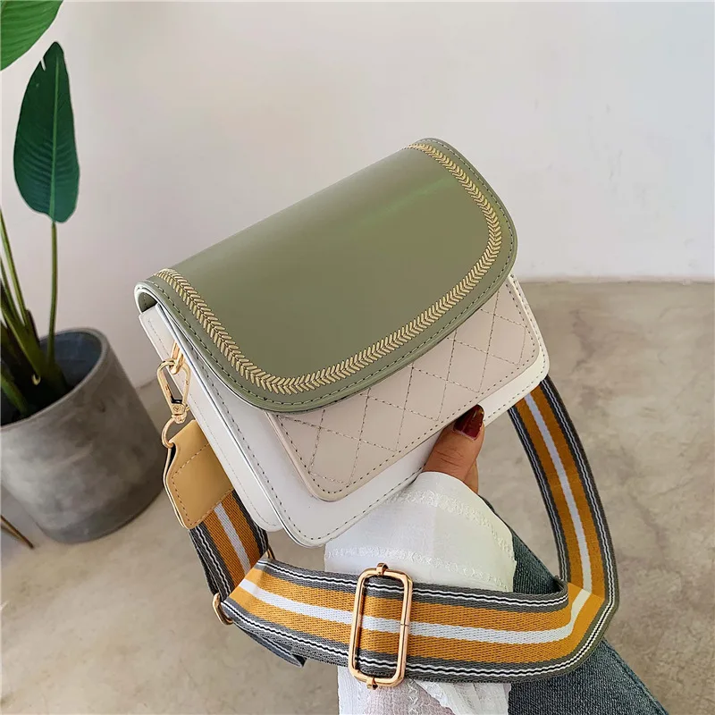 

Wheat Women's Summer Hipster 2019 New Style Korean-style Contrast Color bai da xiao Square Bag Fashion Broadband Crossbody Bag