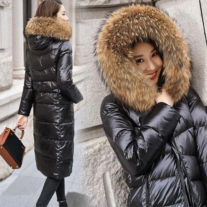 womens black down coat with fur hood