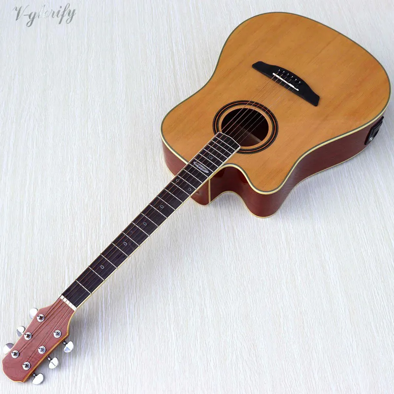 

natural color left hand acoustic electric guitar 41 inch 6 string with electric EQ tuner function acoustic guitar good quality