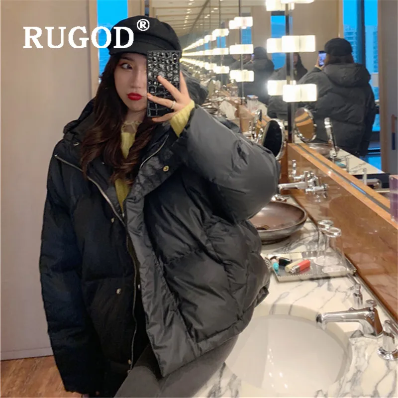 RUGOD, корейский стиль, стиль, карамельный цвет, пальто с капюшоном, утолщенное, теплое, элегантное, модное,, зимние топы для женщин, плюс размер