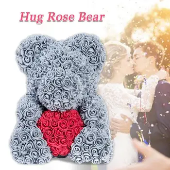 

PE Lovely Romantic Artificial Rose Bear Dolls Rose Bear Heart-Shaped Wedding Valentine'S Day Love Gift Girlfriend Simulated