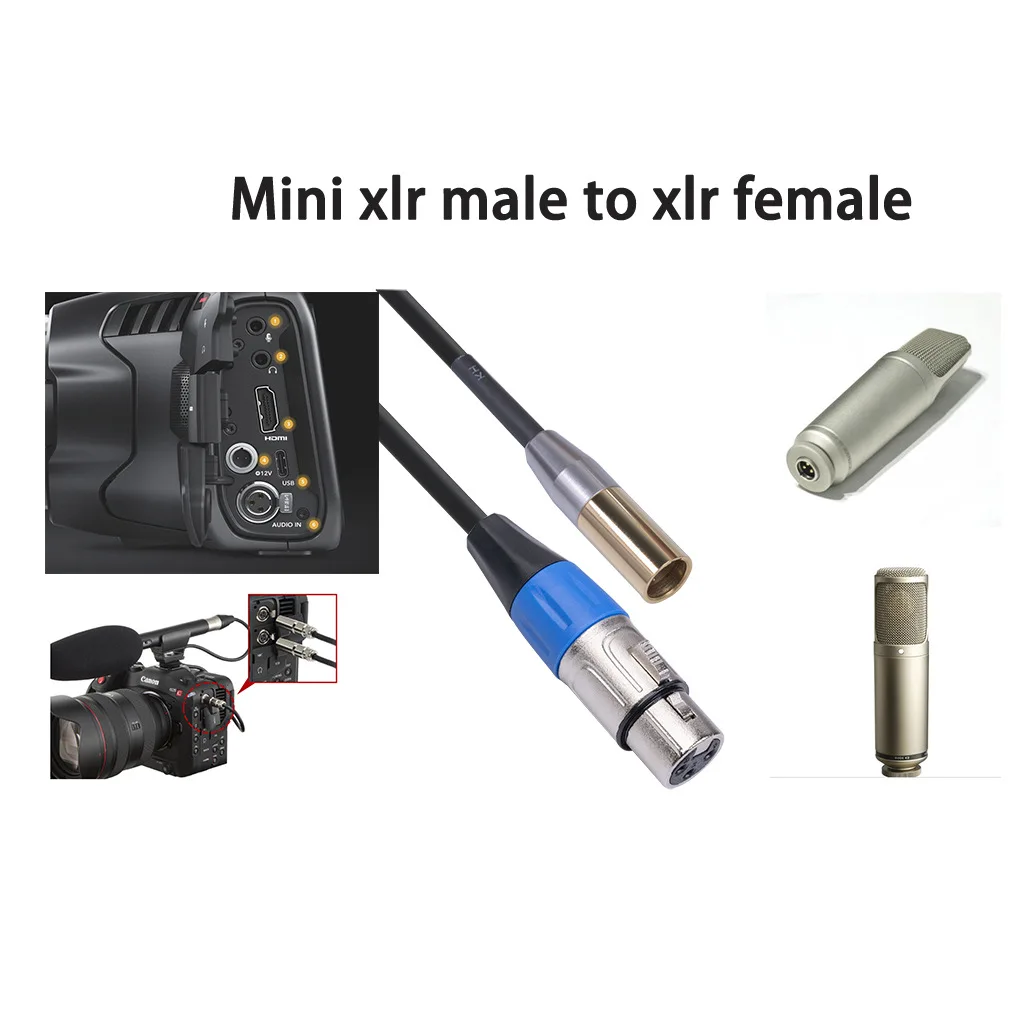 Cavo Adattatore Mini Xlr Maschio A Xlr Da 0.3M-3M, Cavo Video Mini Xlr A Xlr A 3 Pin, Per Fotocamera Canon Bmpcc 4K Bmpcc 6K Sony