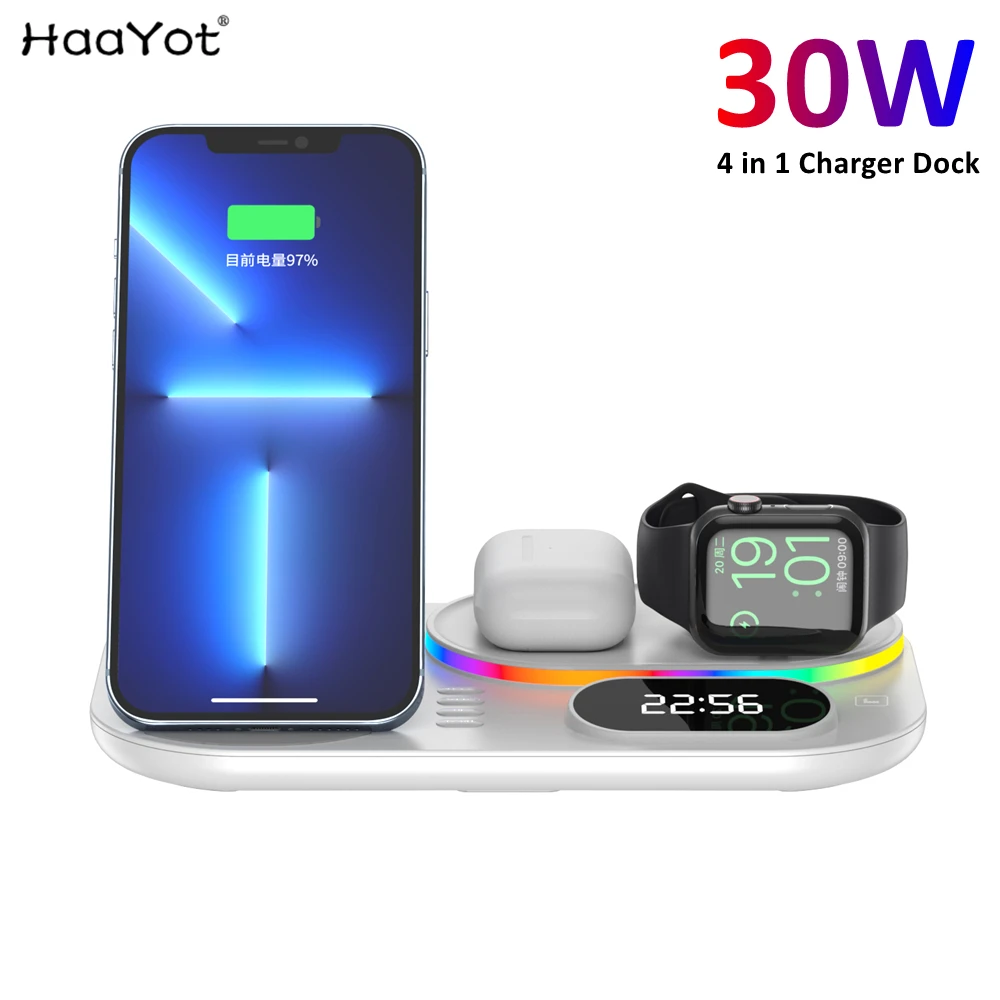 LED 4 in 1 Wireless Charger Dock Qi Fast Charging Station for Apple Watch Airpods iPhone 12 13 Pro Samsung S21 Note Mobile Phone apple magsafe duo charger