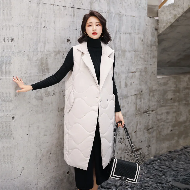

2019 New Style Sleeveless Cotton Coat Waistcoat Women's Mid-length Winter Korean-style Loose-Fit Elegant over-the-Knee Vest Cott