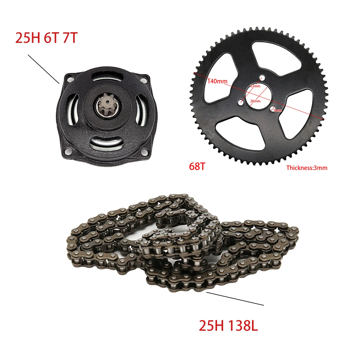 

Mini Moto 47cc 49cc Drive System 25H 138 links loops Chain with Gear Box And Rear Sprocket Fit Mini Moto Pocket Bike