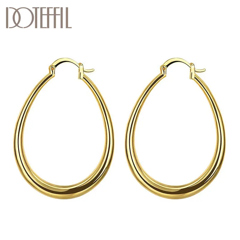 

DOTEFFIL 925 Sterling Silver Flat U Circle Hoop 18K Gold/Rose Gold Earrings For Women Party Gift Fashion Charm Wedding Jewelry