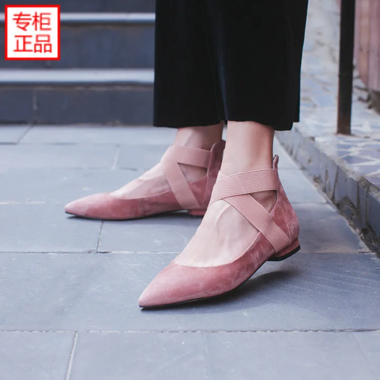 

2018 Autumn And Winter New Style Black Pink Pointed-Toe Flat Top Shoes WOMEN'S Shoes Women's Versatile Bandage Cloth Low-Cut Fai