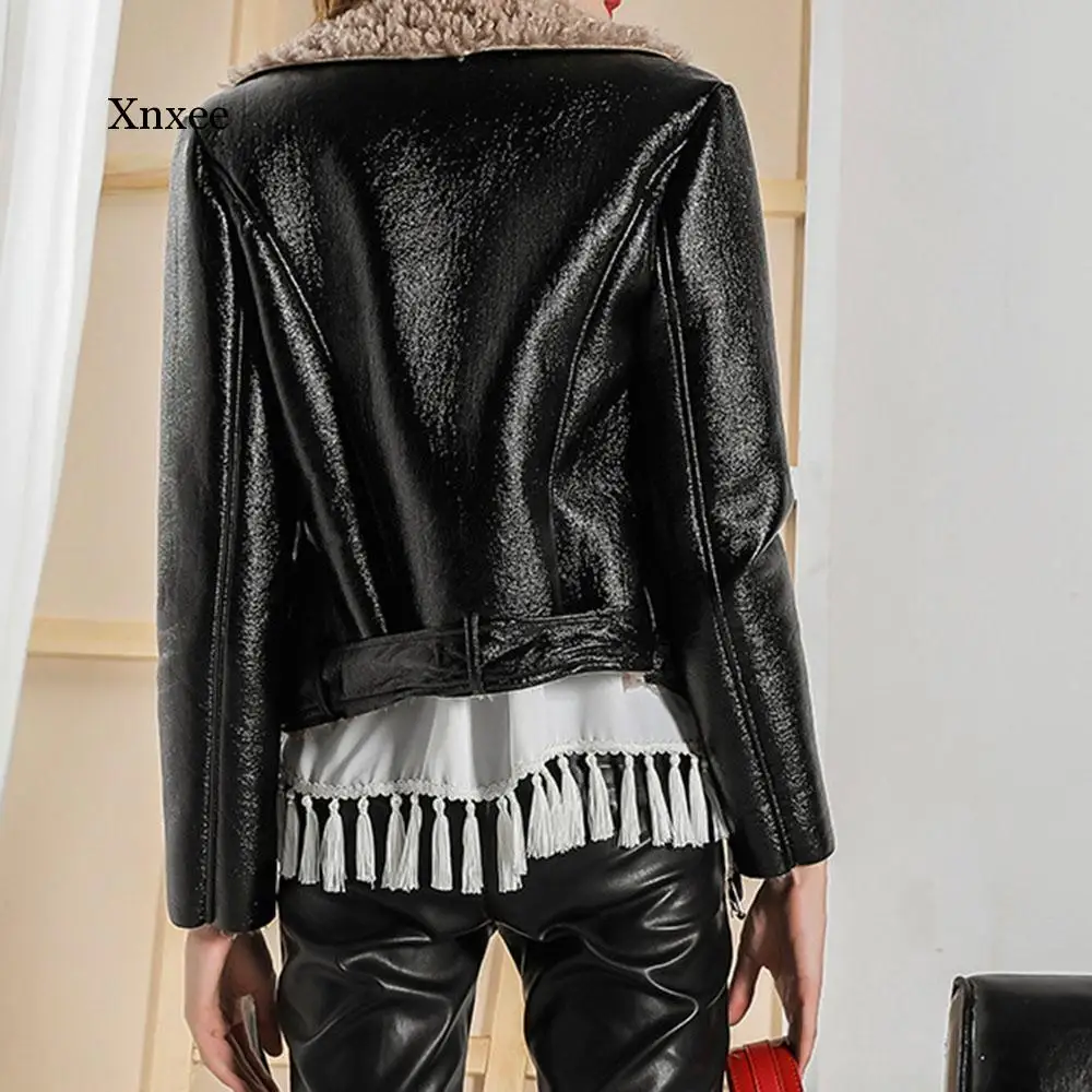 2020 Winter Women Faux Leather Jackets Thick Warm Fashion Black Lazy Locomotive Jackets PU Outwear Punk Short Coat Casual Girl