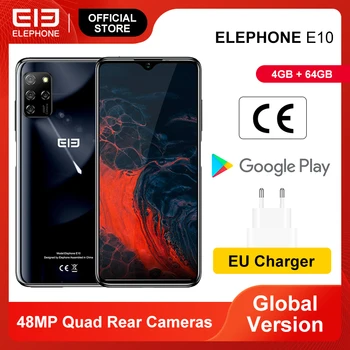 Перейти на Алиэкспресс и купить ELEPHONE E10 Octa Core Смартфон 4GB 64GB 6.5 дюймЭкран Quad Camera 48MP Основная камера телефон Android 10 NFC Боковой отпечаток пальца мобильного телефона