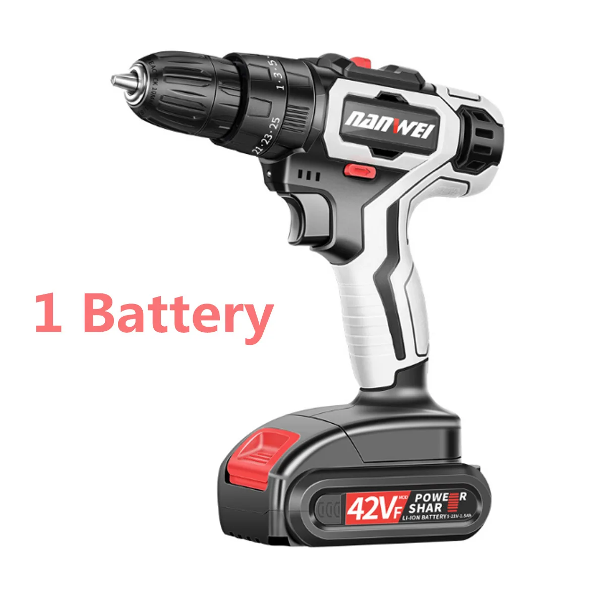 42VF Electric Drill 2 Speed 36NM Power Drills Cordless Screwdriver Lithium Battery Mini Drill Cordless Screwdriver Power Tools - Color: 1 battery