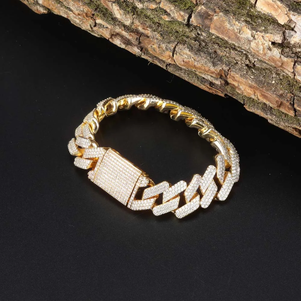 JINAO Iced Out 20 мм замок в стиле «Майями» большая застежка кубинская ссылка 7-9 дюймов Браслет AAA кубический циркон Bling хип хоп мужские ювелирные изделия подарок