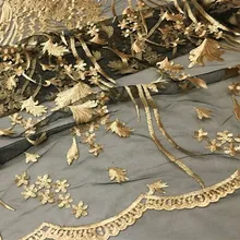 1 ярд золотая металлическая вышивка кружевная ткань на черной сетке кружево зубчатый край роскошная кружевная ткань для выпускного вечера платье бальное платье