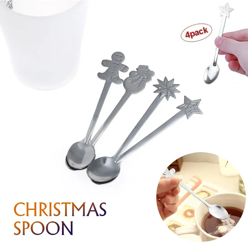 

Coffee Spoon Spoons Stainless Steel Christmas Milk Bar Healthy 4Pcs/Set Lovely Gifts Kitchen Wedding