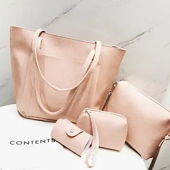 

2020 new 4Pcs/Set Women Faux Leather Handbag Shoulder Crossbody Bag Clutch Card Holder