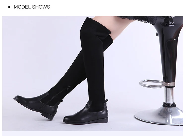 Donna-in/эластичные высокие сапоги из микрофибры; женская обувь выше колена из телячьей кожи; Длинные женские сапоги с круглым носком на плоской подошве